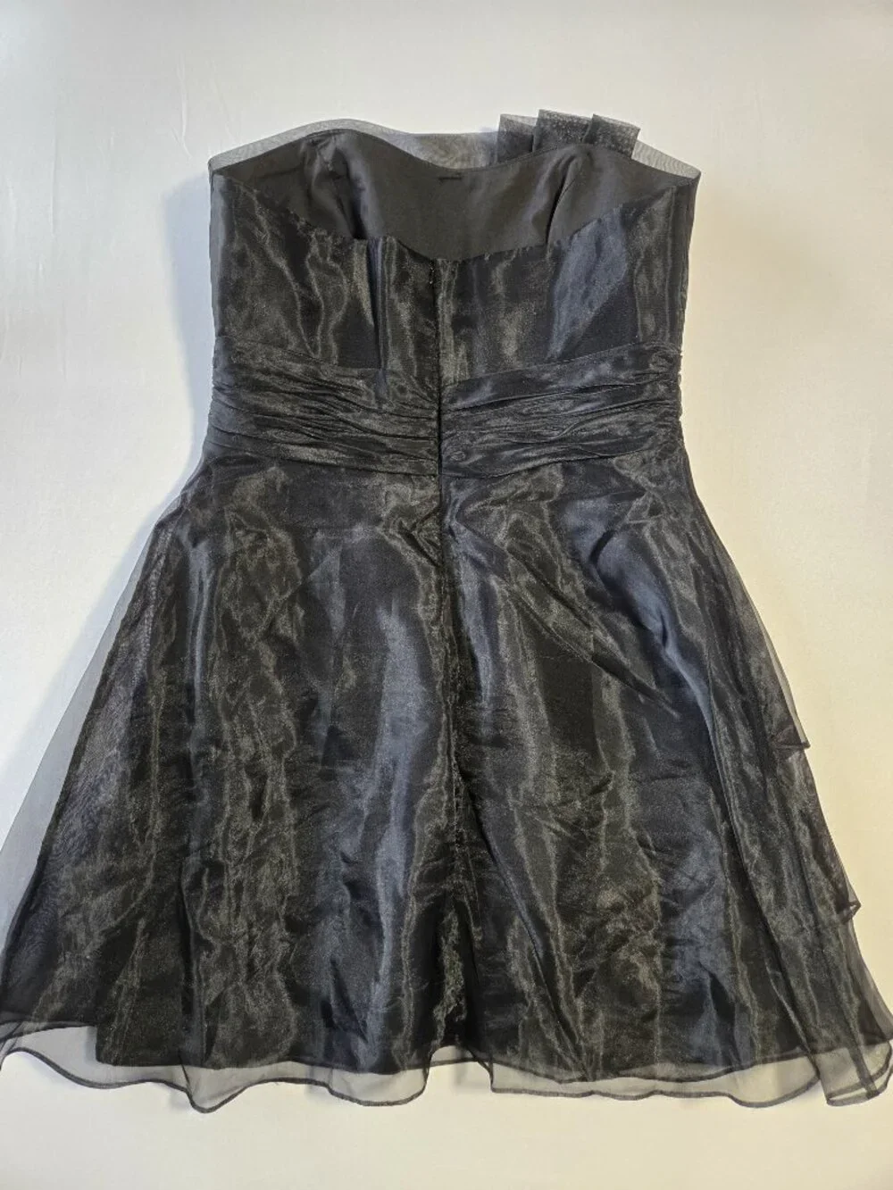 NWT David's Bridal Size 12 Black Strapless Organza Short Prom Dress Party F14335